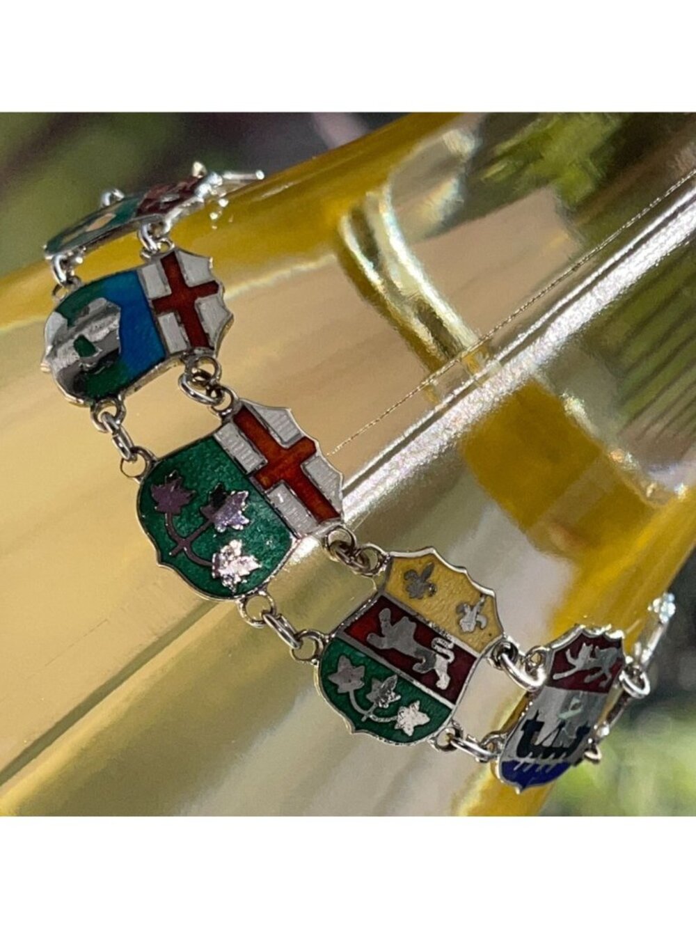 Vintage Sterling Silver Enamel Canadian Province Souvenir Panel Bracelet